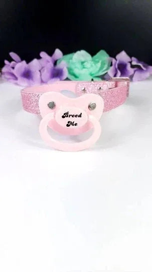 Pink Glitter Breed Me Pacifier Gag - Puppy's Aesthetics