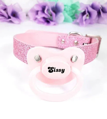 Sissy Adult Pink Glitter Pacifier Gag - Puppy's Aesthetics