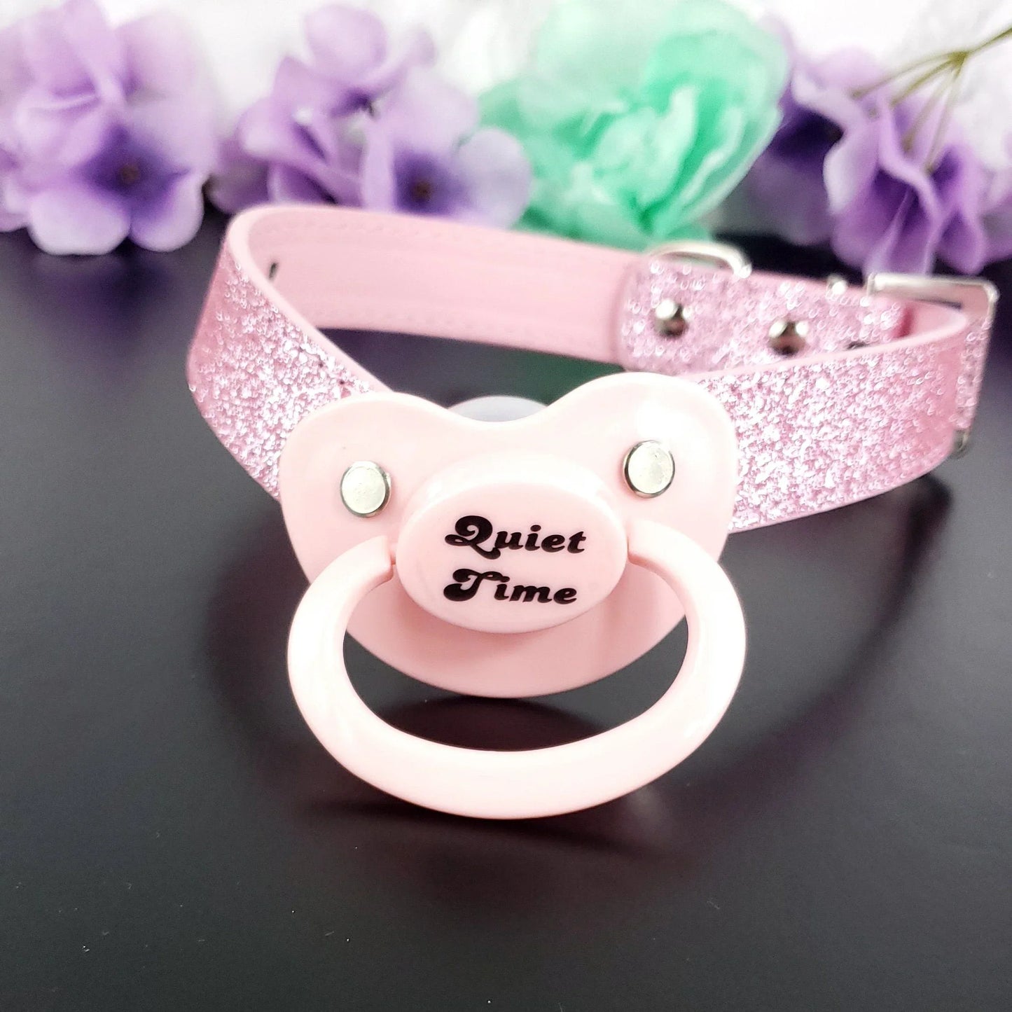 Quiet Time Pink Glitter Pacifier Gag - Puppy's Aesthetics