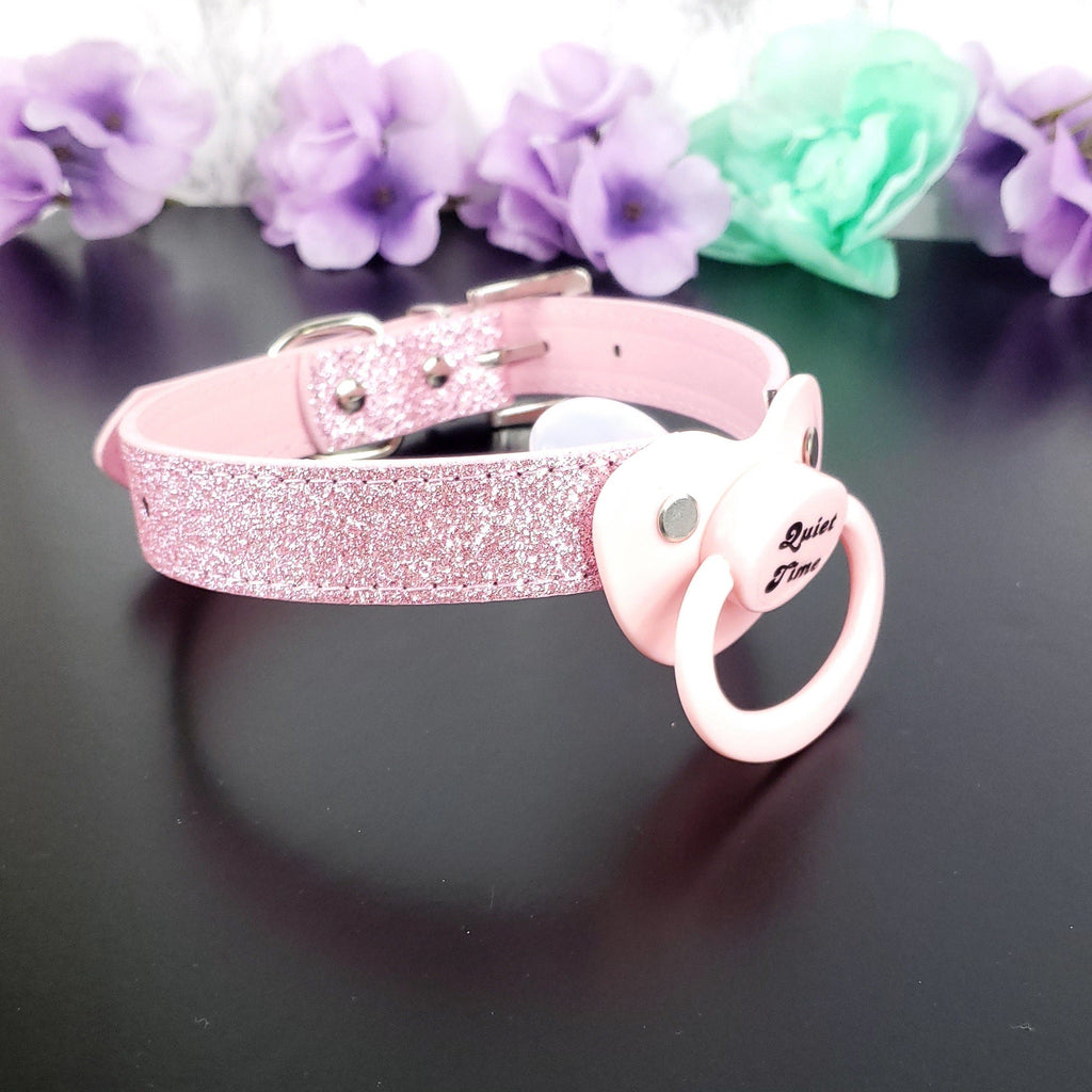 Quiet Time Pink Glitter Pacifier Gag