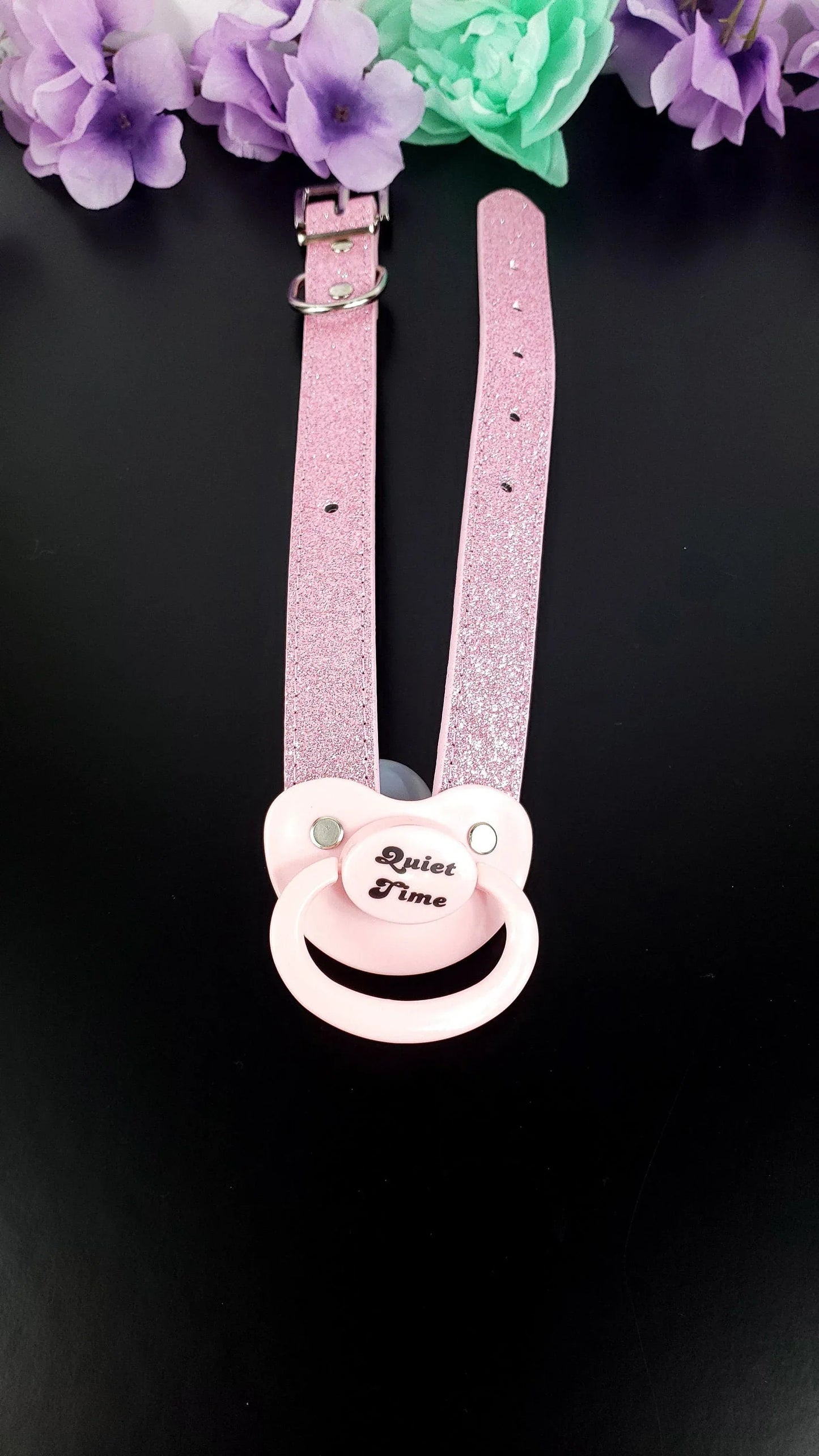 Quiet Time Pink Glitter Pacifier Gag - Puppy's Aesthetics