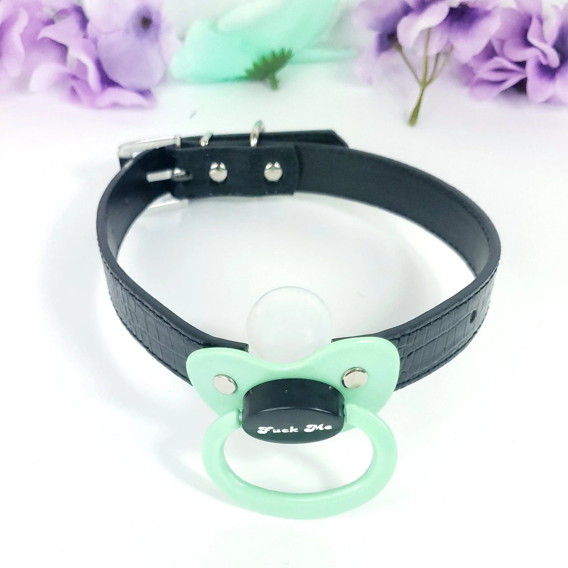 Fuck Me Green Adult Pacifier Gag - Puppy's Aesthetics