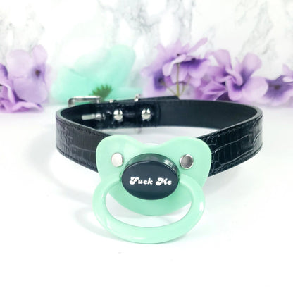 Fuck Me Green Adult Pacifier Gag - Puppy's Aesthetics