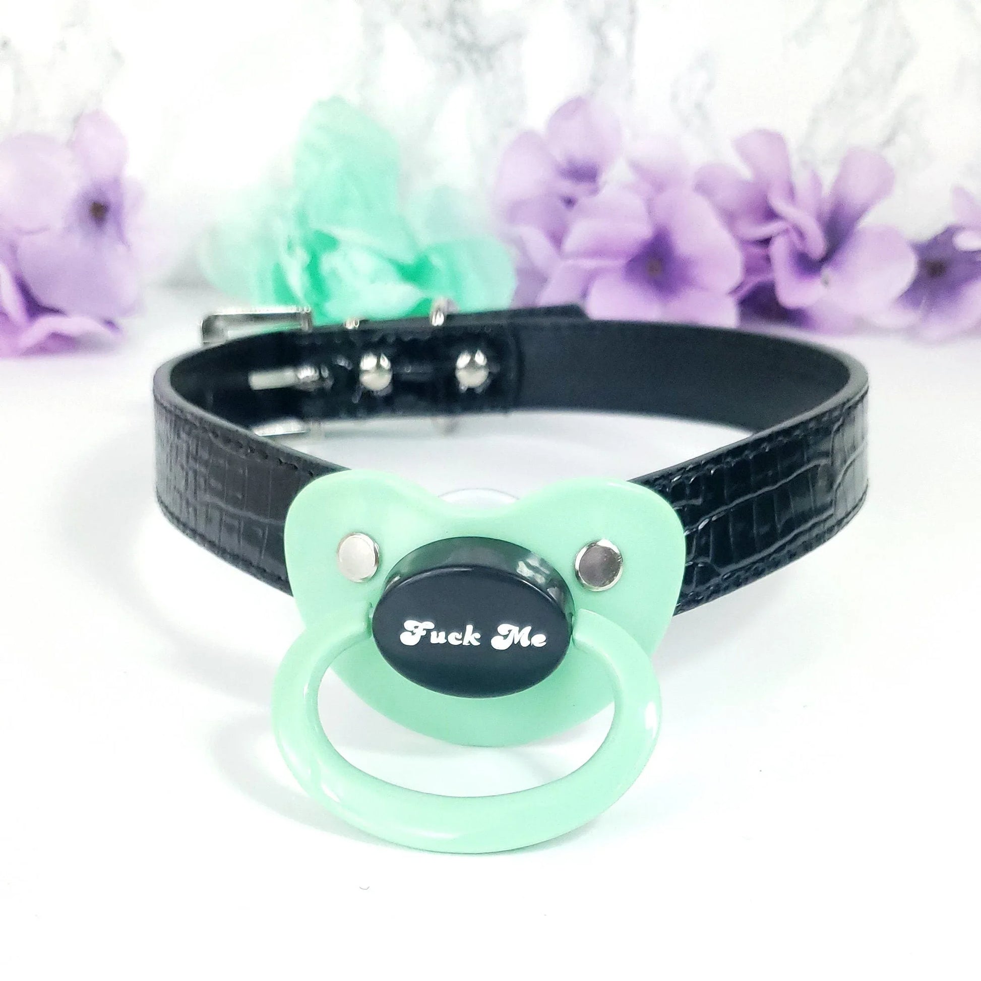 Fuck Me Green Adult Pacifier Gag - Puppy's Aesthetics