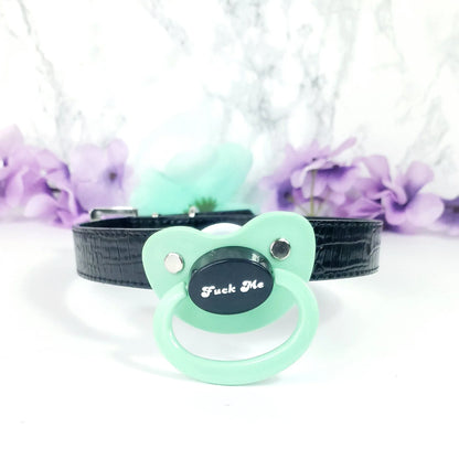 Fuck Me Green Adult Pacifier Gag - Puppy's Aesthetics