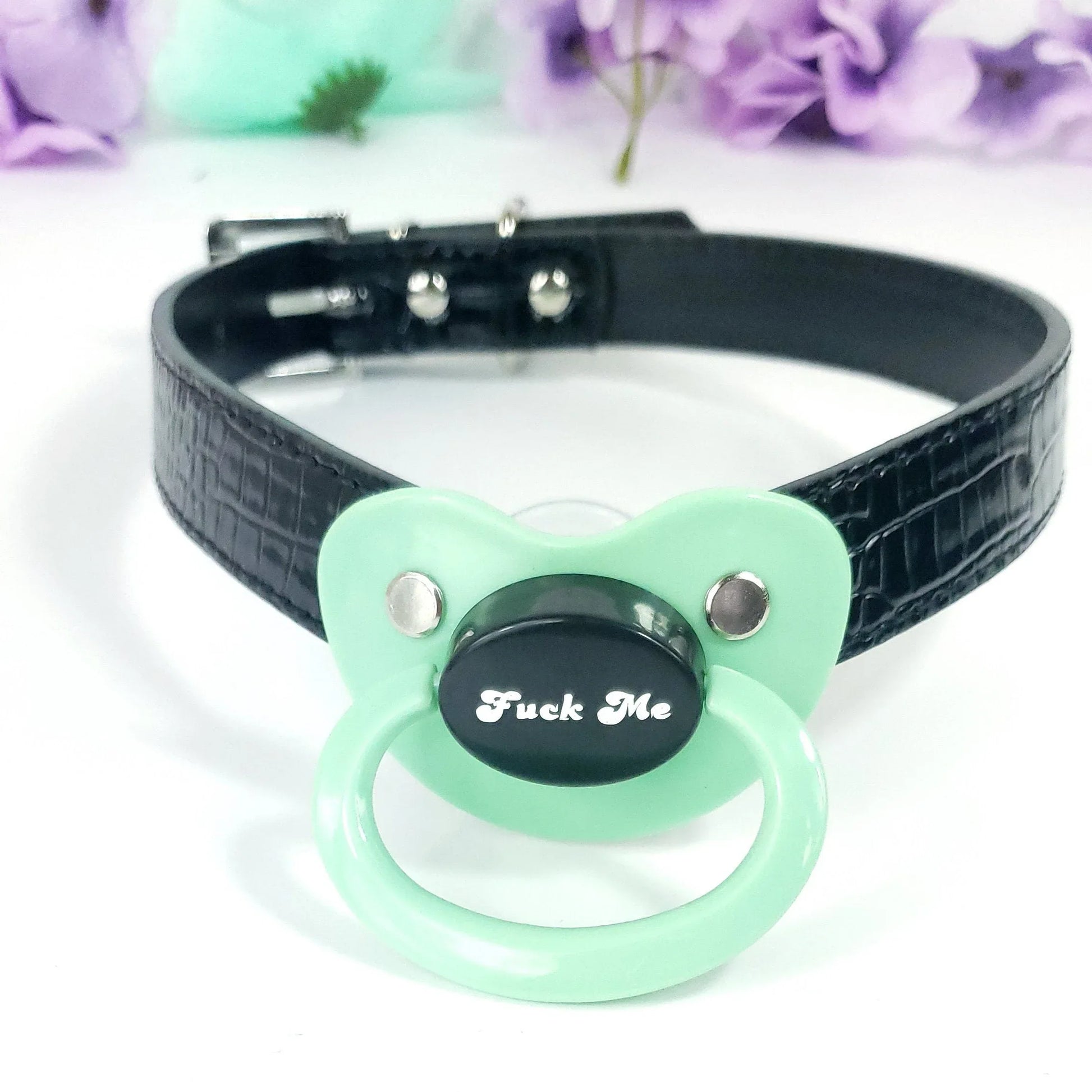 Fuck Me Green Adult Pacifier Gag - Puppy's Aesthetics