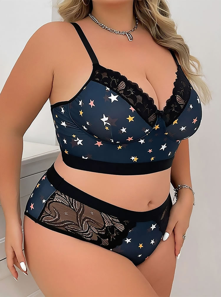 Starry Night Plus Size Bra & Panties Set