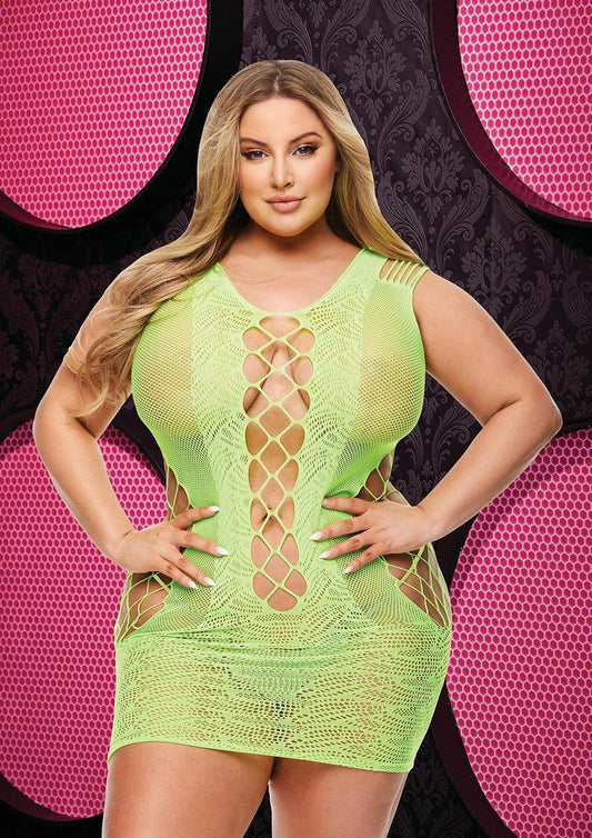 Lace Fishnet Halter Dress
