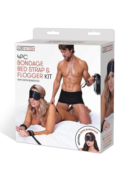 Bondage Bed Strap and Flogger Kit with Satin Blindfold