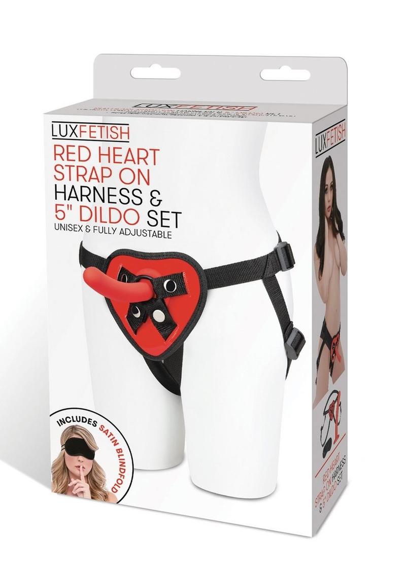Lux Red Heart Strap Harness & Dildo