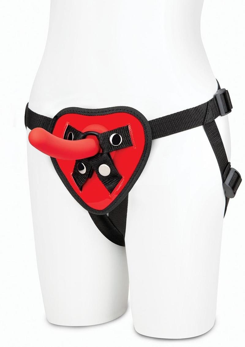 Lux Red Heart Strap Harness & Dildo