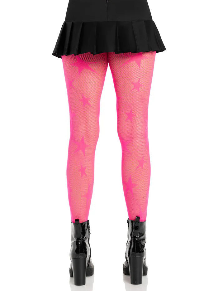 USA Only - Star Net Tights - Neon Pink (OS)
