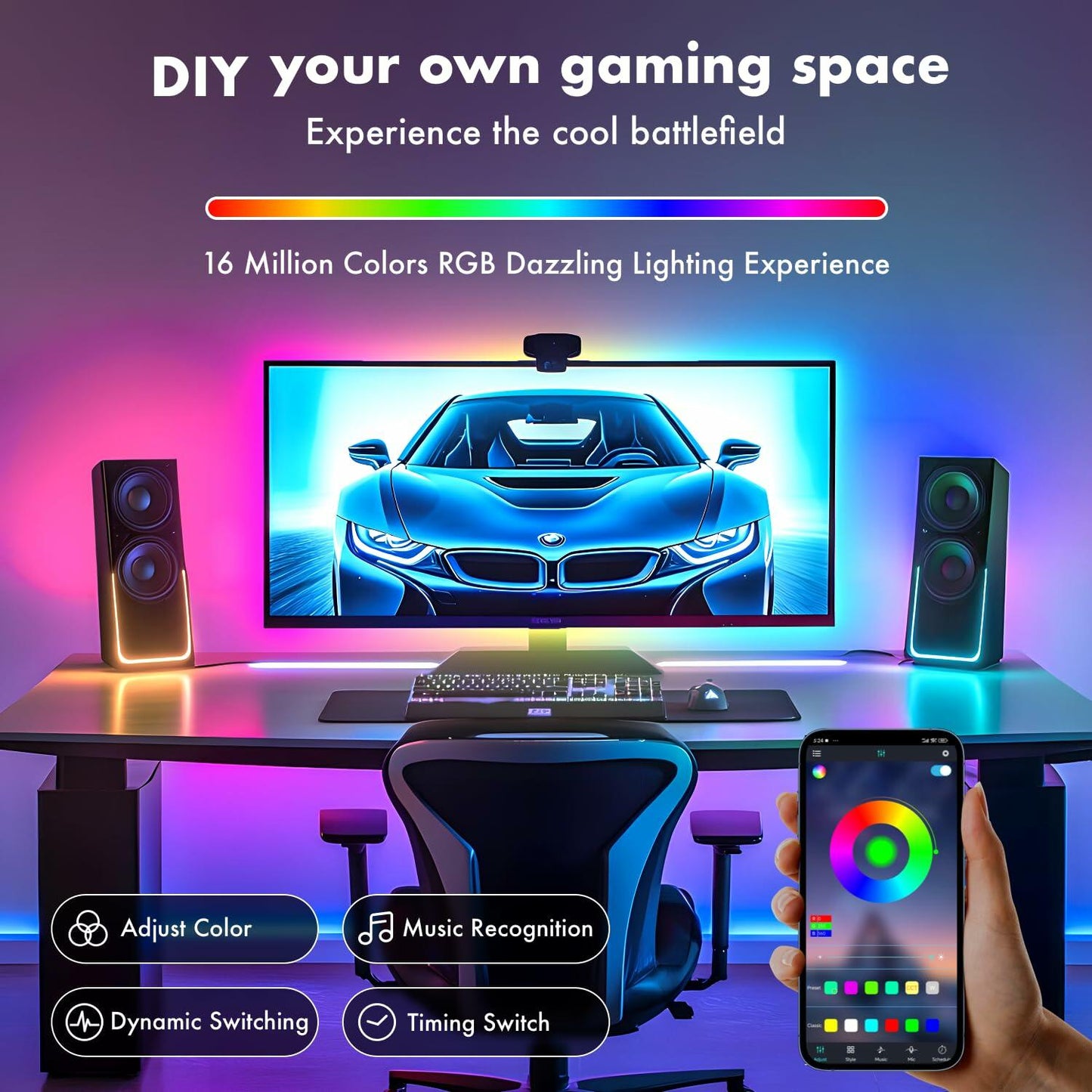 DreamSync Music-Reactive RGB TV Backlight Strip (13.1 ft)