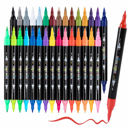 Dual-Tip Acrylic Paint Markers (30 Colors)