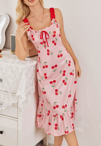 Charming Cherry Ruffle Trim Lingerie Dress