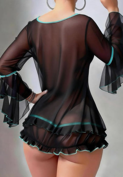Long Sleeve Sheer Crop Top Set