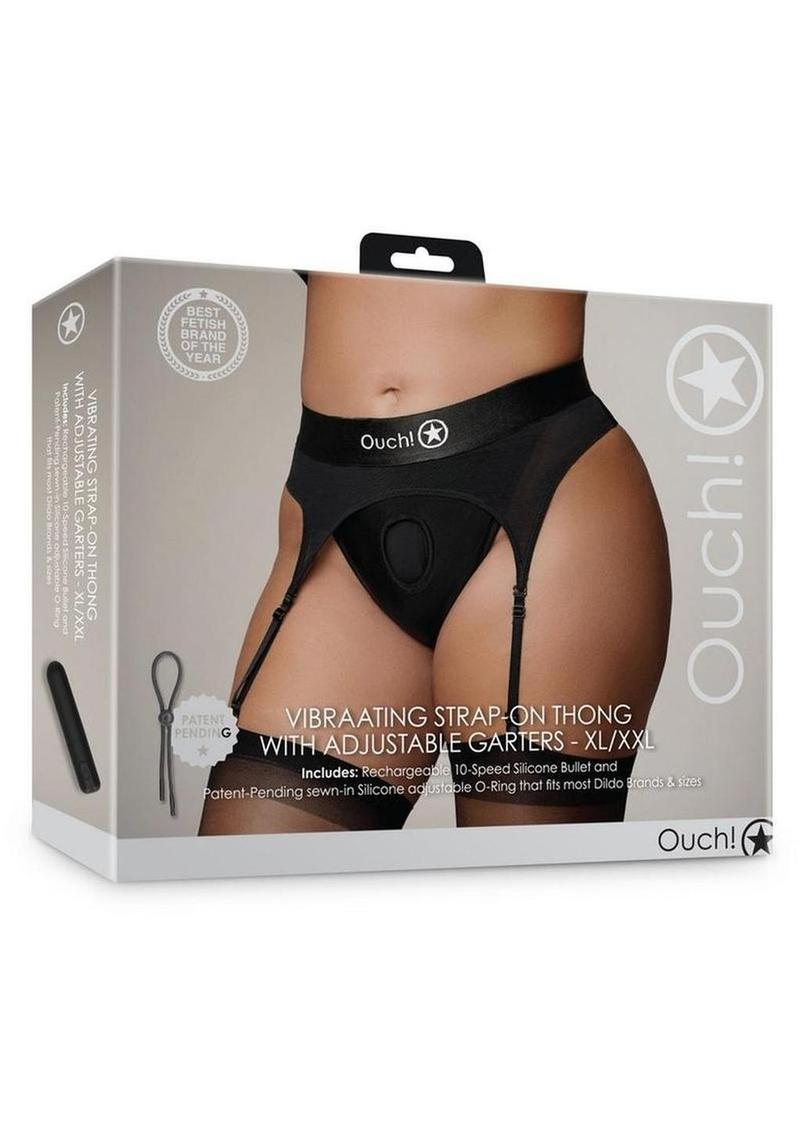 Vibrating Strap-On Thong with Adjustable Garters