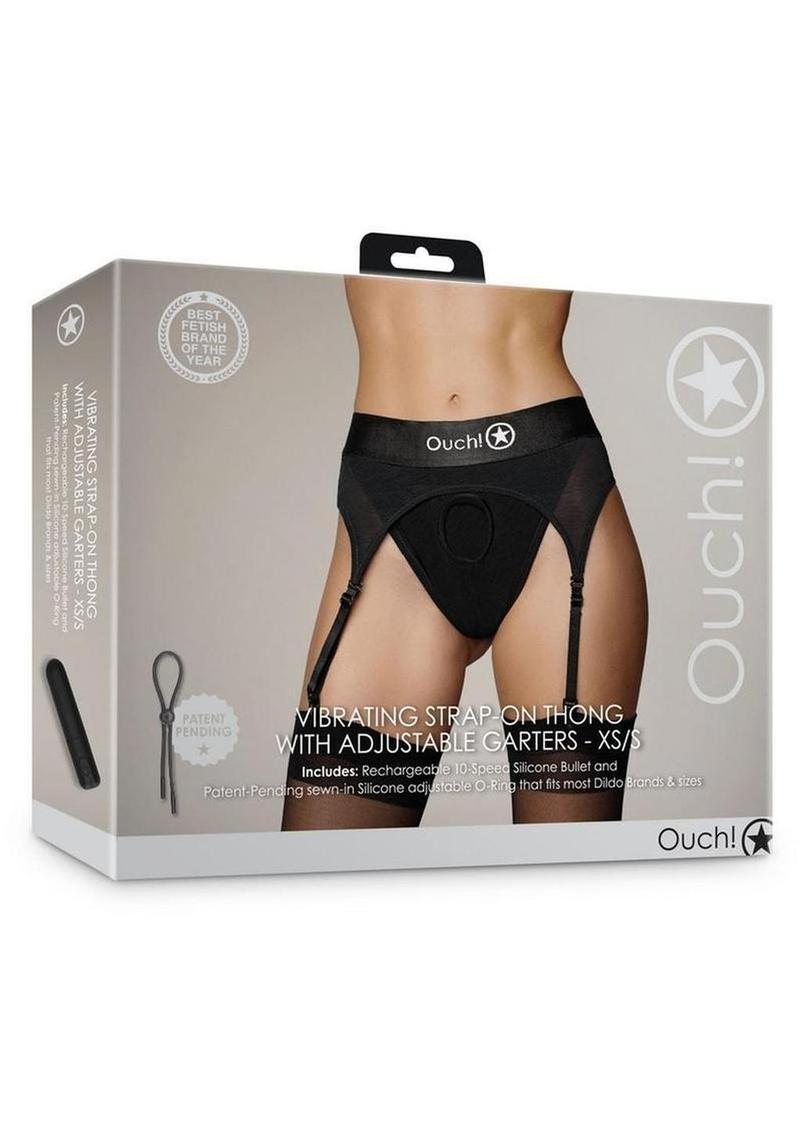 Vibrating Strap-On Thong with Adjustable Garters