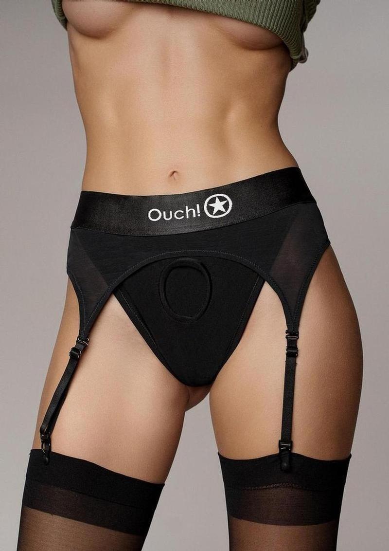 Vibrating Strap-On Thong with Adjustable Garters