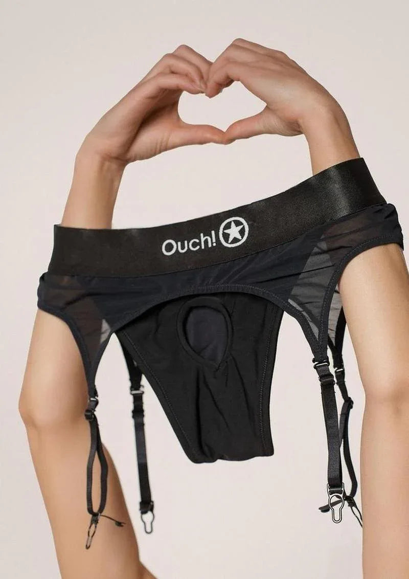 Vibrating Strap-On Thong with Adjustable Garters - Puppy's Aesthetics