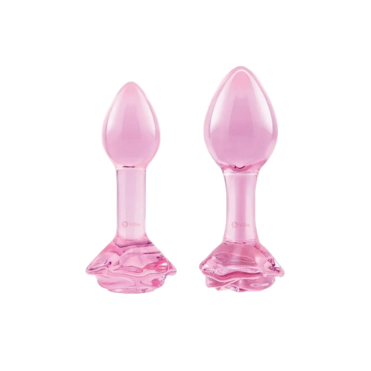 Pink Roses Glass Butt Plug Training Set - Puppy's Aesthetics