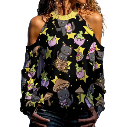 Witchy Kitty Cold Shoulder Sweater