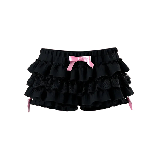 Ruffle Babydoll Shorts with Bows - Puppy's Aesthetics