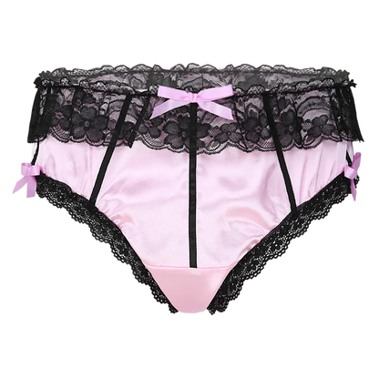 Sissy Underwear Shiny Satin Lace Ruffled Panties - Puppy's Aesthetics