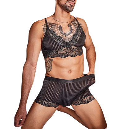 Lace Desire Men’s Striped Bra Set - Puppy's Aesthetics
