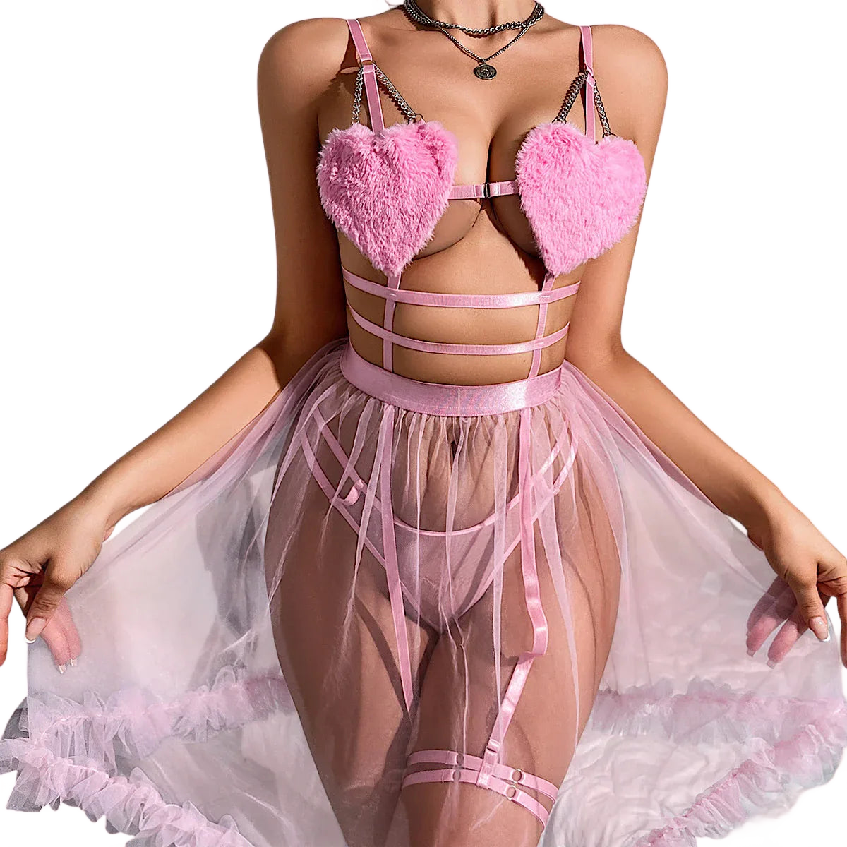 Fuzzy Heart Babydoll Set - Puppy's Aesthetics