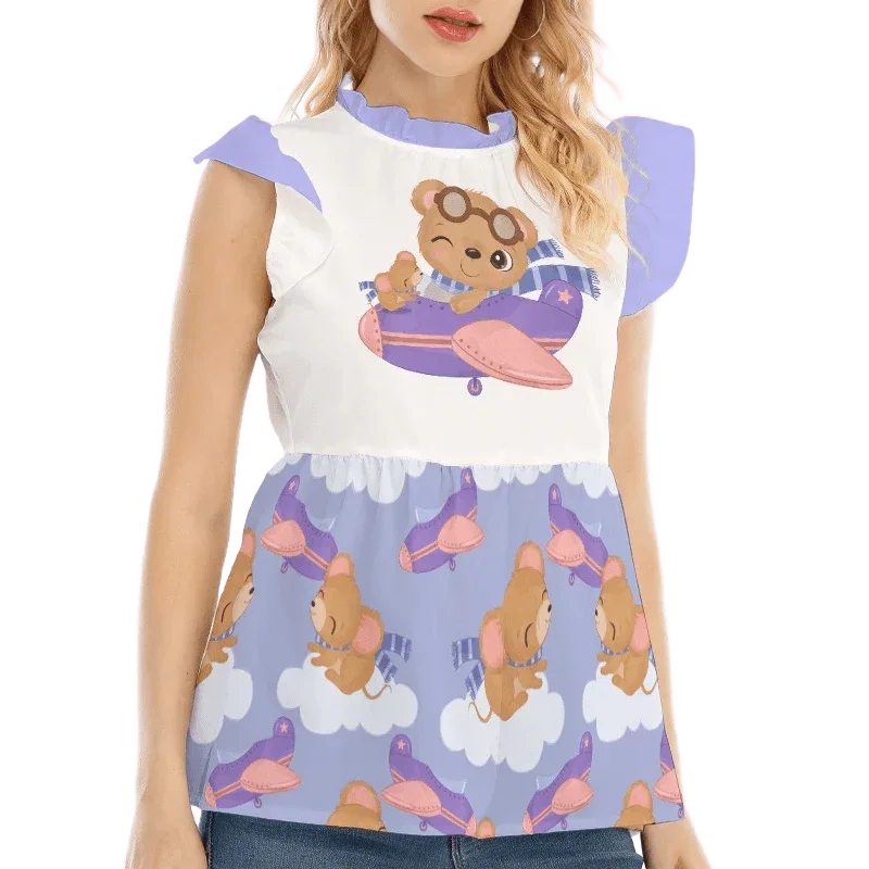 Adorable Plane Bear Ruffle Blouse - Puppy's Aesthetics