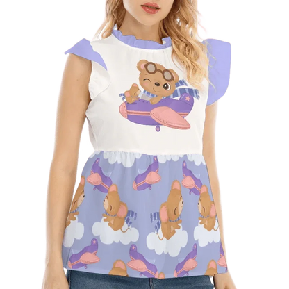Adorable Plane Bear Ruffle Blouse - Puppy's Aesthetics