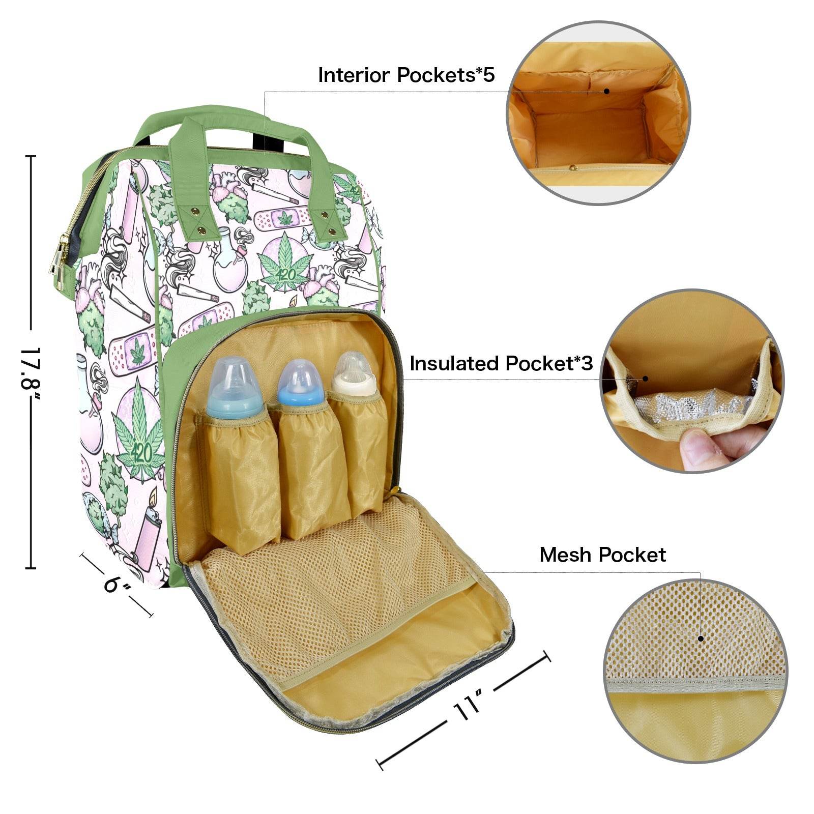 Pink Cannabis Large Diaper Bag - Puppy's Aesthetics