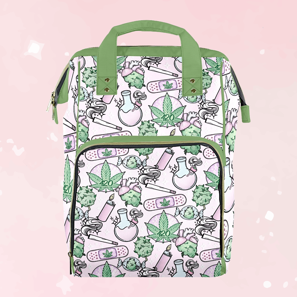 Pink Cannabis Large Diaper Bag - Puppy's Aesthetics