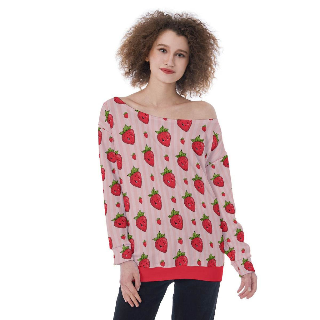 Berry Wink Off-Shoulder Sweatshirt - Puppy's Aesthetics