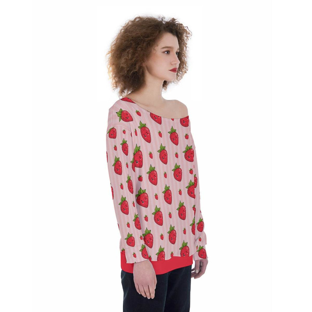 Berry Wink Off-Shoulder Sweatshirt - Puppy's Aesthetics