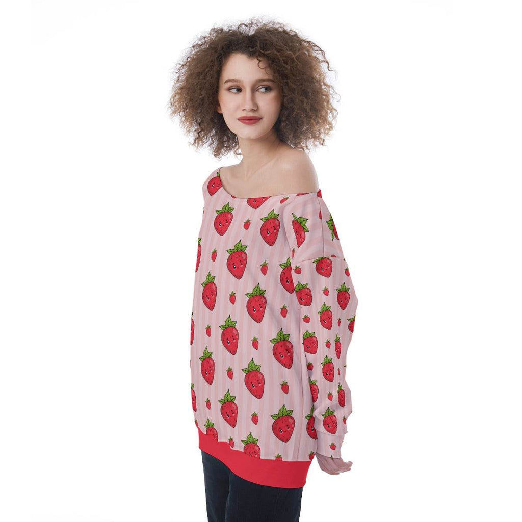 Berry Wink Off-Shoulder Sweatshirt - Puppy's Aesthetics