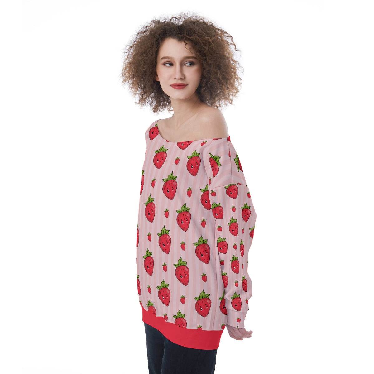Berry Wink Off-Shoulder Sweatshirt - Puppy's Aesthetics