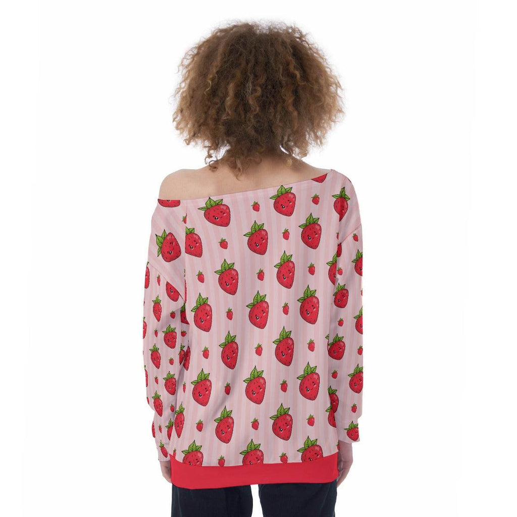 Berry Wink Off-Shoulder Sweatshirt - Puppy's Aesthetics