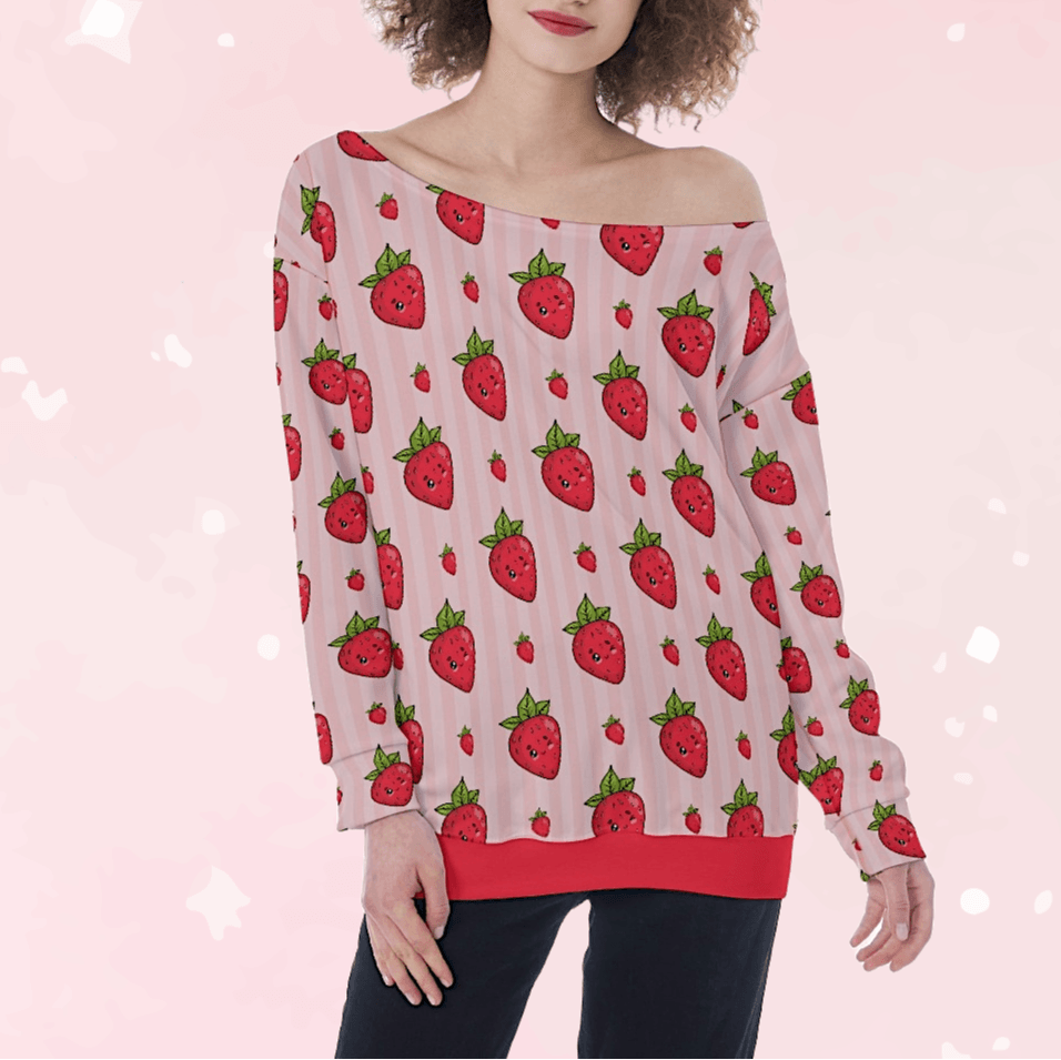 Berry Wink Off-Shoulder Sweatshirt - Puppy's Aesthetics