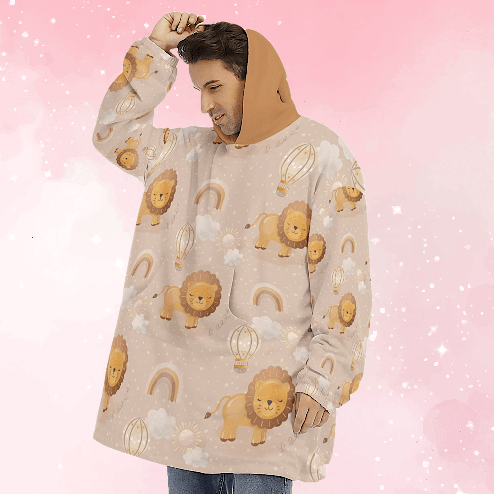 Cute Lion Unisex Fleece Hoodie Blanket - Puppy's Aesthetics