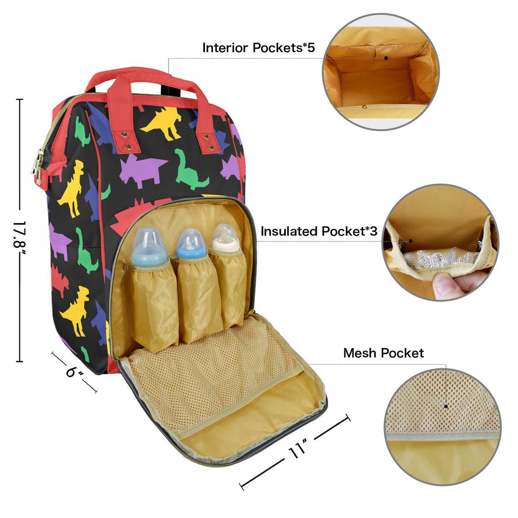 Colorful Dinos Large Diaper Bag - Puppy's Aesthetics