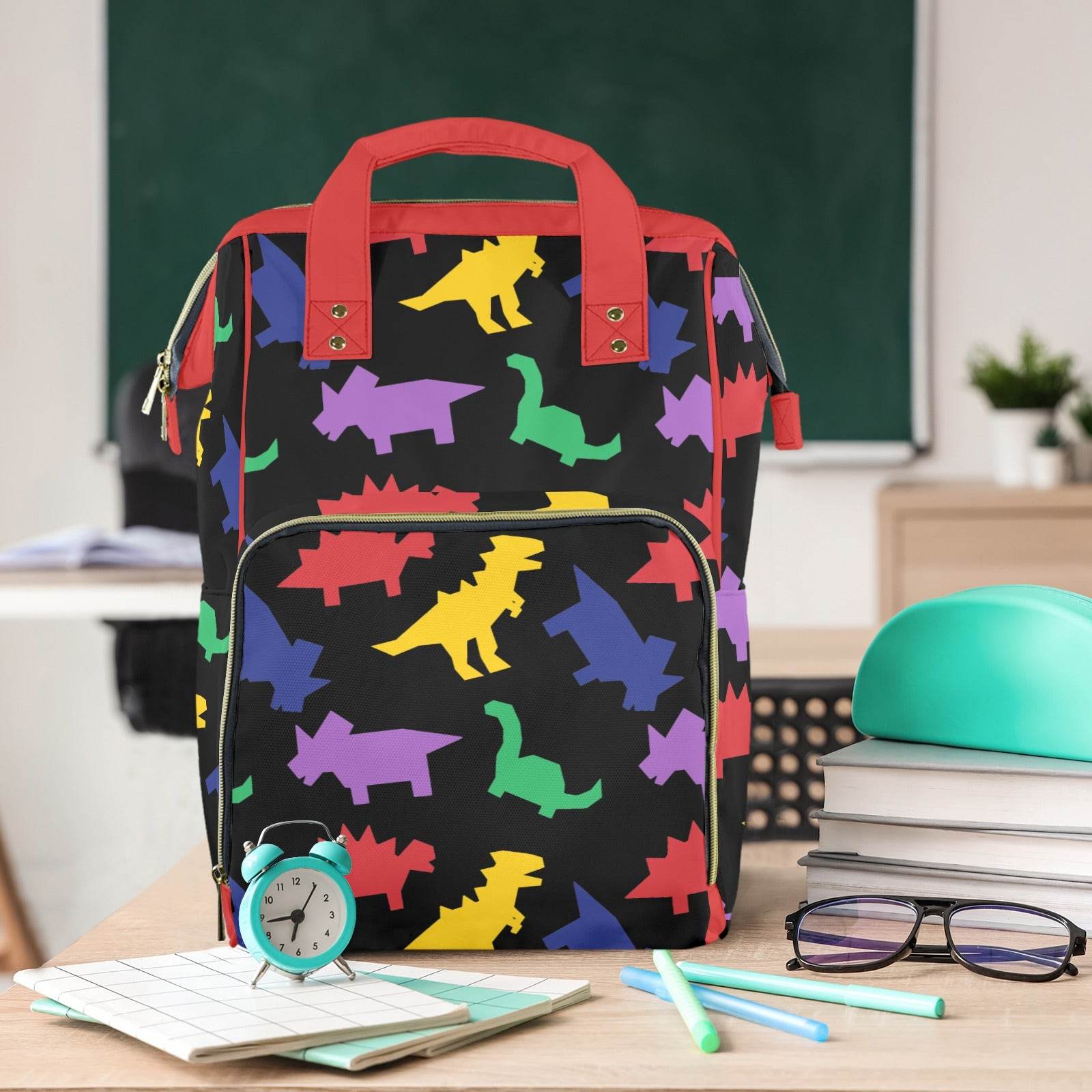 Colorful Dinos Large Diaper Bag - Puppy's Aesthetics