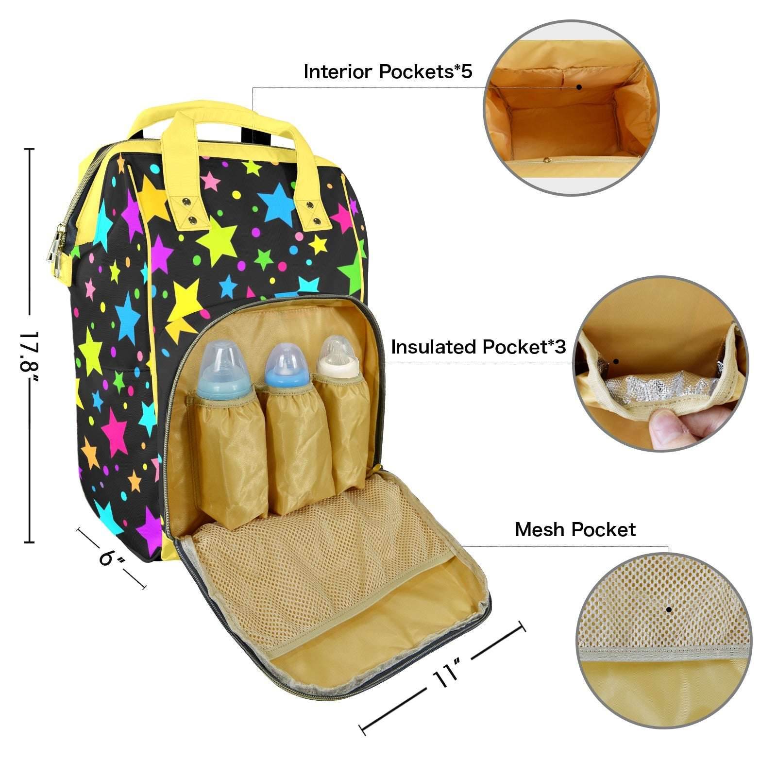 Neon Stars Large Diaper Bag - Puppy's Aesthetics