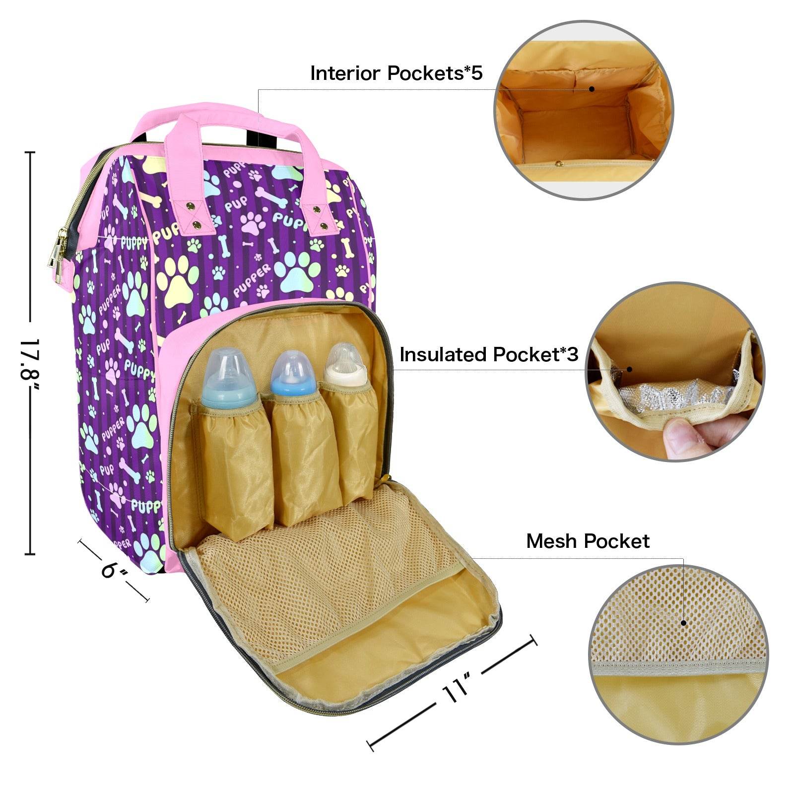 Rainbow Pup Large Diaper Bag - Puppy's Aesthetics