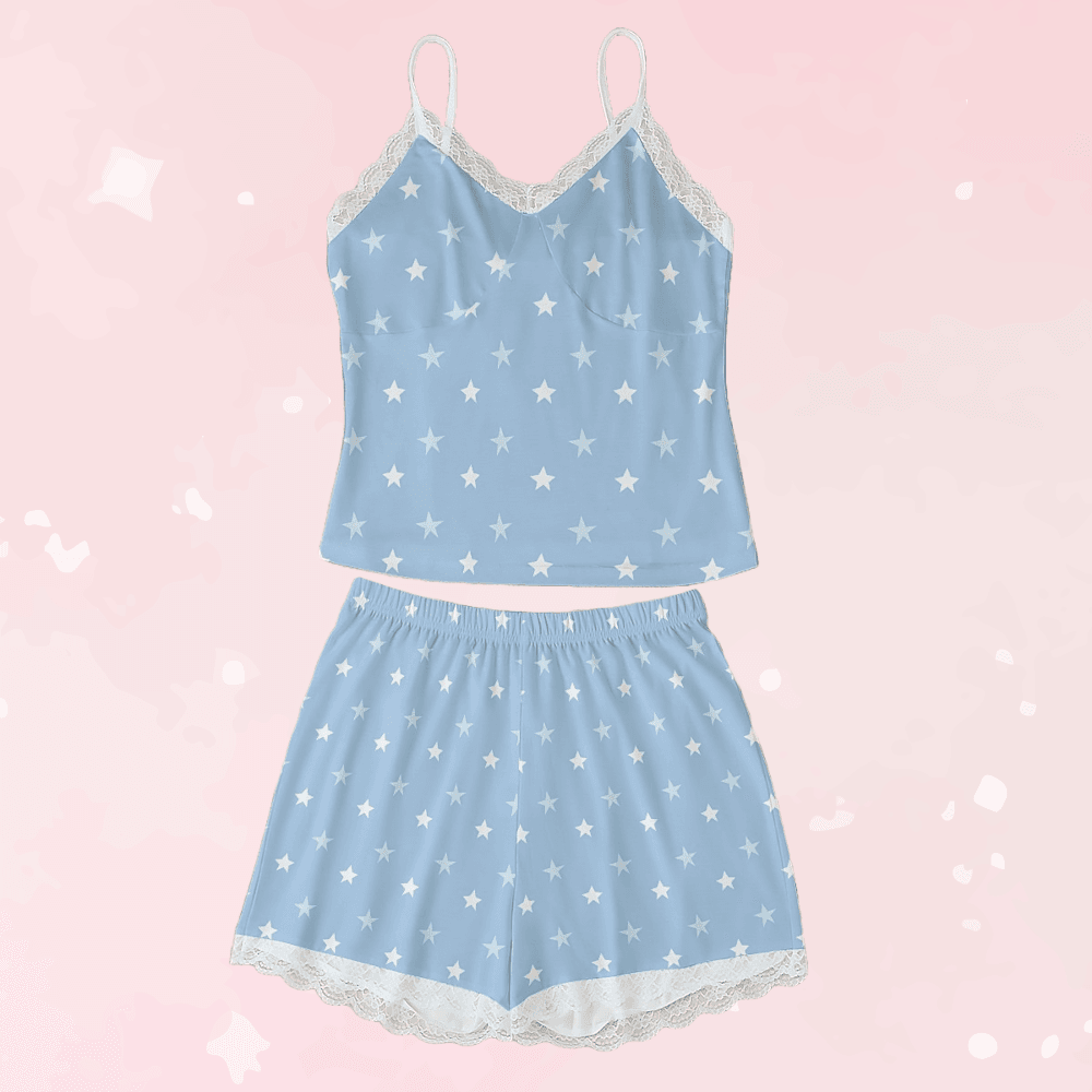 Blue Starry Cami Lace Set - Puppy's Aesthetics