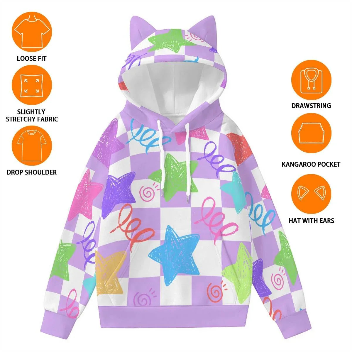 Doodle Purr Checkered Unisex Ears Hoodie - Puppy's Aesthetics