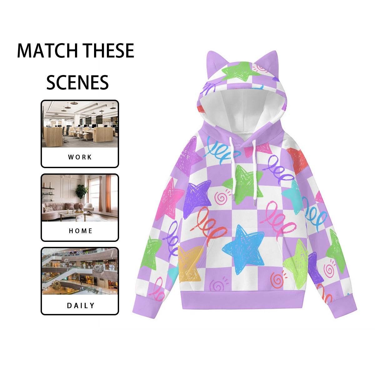 Doodle Purr Checkered Unisex Ears Hoodie - Puppy's Aesthetics