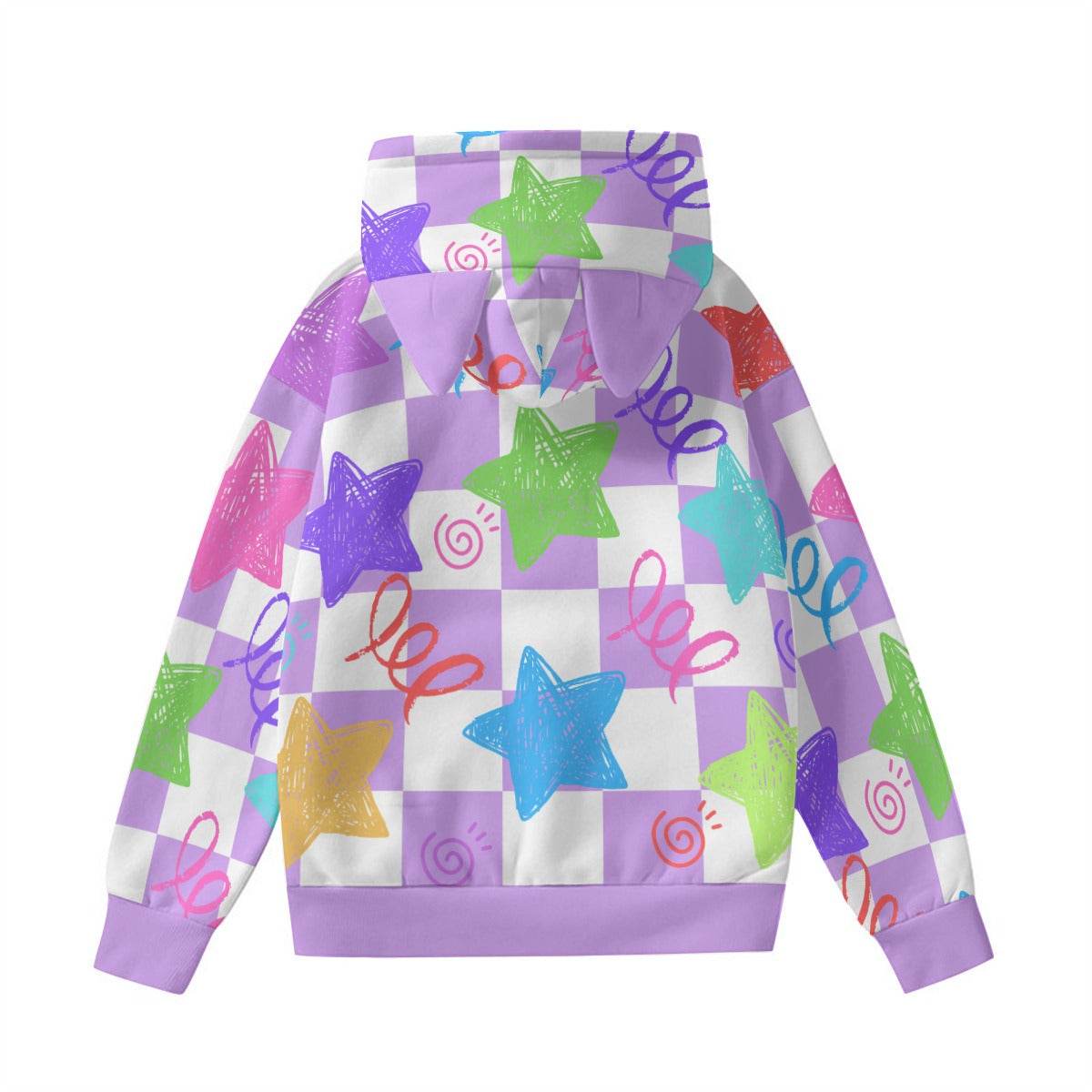 Doodle Purr Checkered Unisex Ears Hoodie - Puppy's Aesthetics