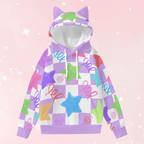 Doodle Purr Checkered Unisex Ears Hoodie - Puppy's Aesthetics